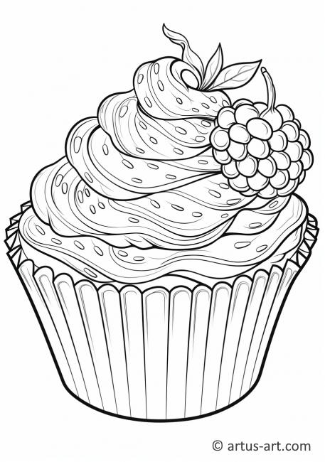 Kleurplaat van een frambozencupcake